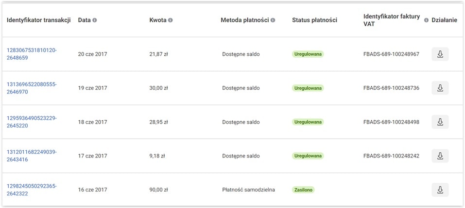 How to download invoices from Facebook step 2
