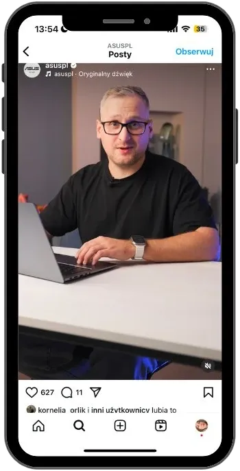 ASUS Reels on Instagram — Beniamin Jursa “Technokrata” presenting an ASUS laptop at a desk