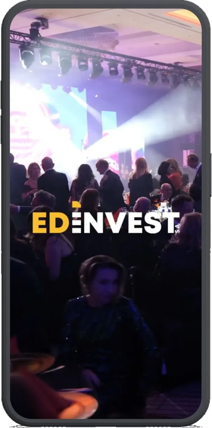 Video coverage of the Orange Ball industry event — a stage with the ED Invest logo during the event