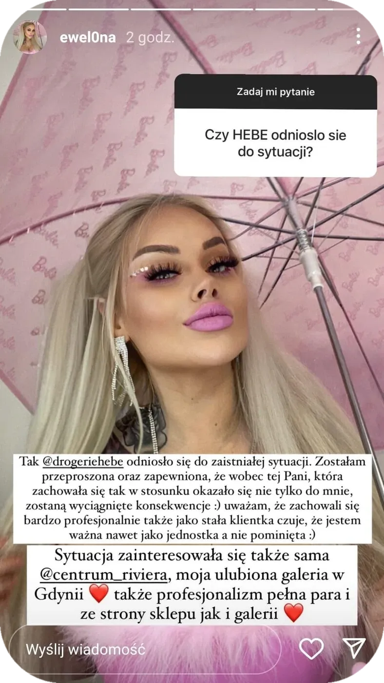 Screenshot from influencer @ewel0na's Instagram stories tagging the Centrum Riviera profile