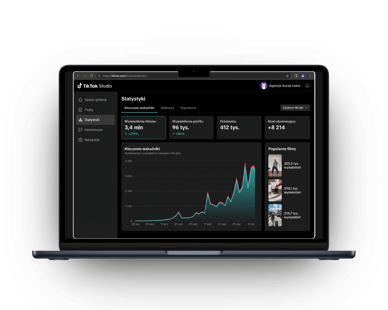 TikTok Studio — view and follower statistics